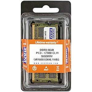 Atmiņa klēpjdatoram GoodRam DDR3 SODIMM 8GB 1600MHz CL11 (GR1600S364L11 / 8G)