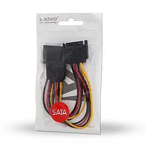 SAVIO barošanas kabelis SATA 15-pin (M) - 2x SATA 15-pin (F) AK-17 Melns, Sarkans, Balts, Dzeltens