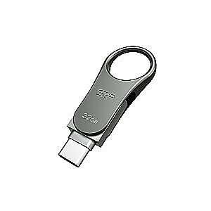 USB-накопитель Silicon Power Mobile C80 32 ГБ USB Type-A / USB Type-C 3.0 (3.1 Gen 1) Titanium