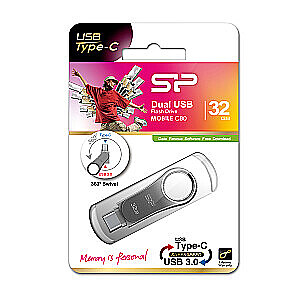 USB-накопитель Silicon Power Mobile C80 32 ГБ USB Type-A / USB Type-C 3.0 (3.1 Gen 1) Titanium
