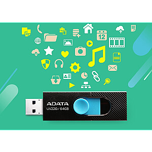 USB zibatmiņas disks ADATA UV220 64GB USB Type-A 2.0 melns, zils