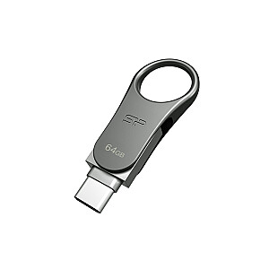 USB-накопитель Silicon Power Mobile C80 64 ГБ USB Type-A / USB Type-C 3.0 (3.1 Gen 1) Titanium