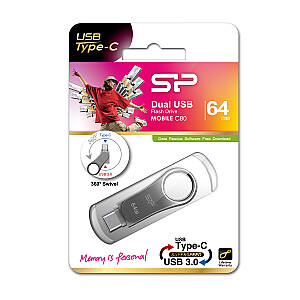 USB-накопитель Silicon Power Mobile C80 64 ГБ USB Type-A / USB Type-C 3.0 (3.1 Gen 1) Titanium