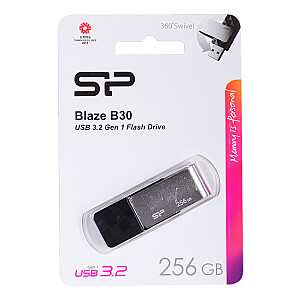 Silicon Power Blaze B30 256 GB USB Type-A 3.2 Gen 1 (3.1 Gen 1) USB zibatmiņas disks melns sudrabs