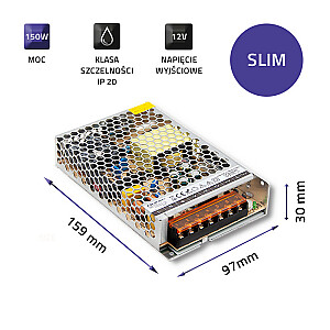 Qoltec 50967 IP20 LED draiveris | 150W | 12V | 12,5 A | Slaids