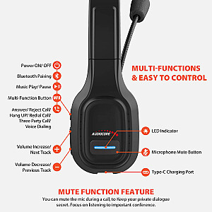 Audiocore 74452 Bluetooth austiņas austiņas trokšņu slāpēšanas mikrofons zvanu centrsGoogle Siri Office Wireless