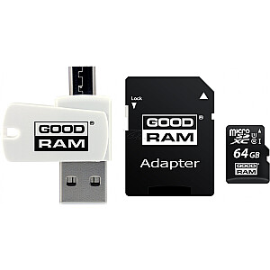 GOODRAM 64GB microSDXC 10. klases UHS I + adapteris + czytnik