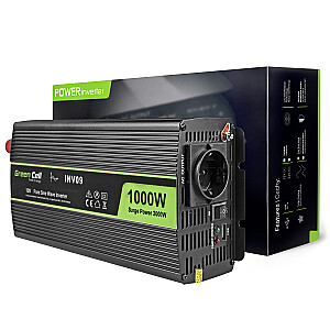 Green Cell 12V līdz 230V Tīrs 1000W sinusoidāls