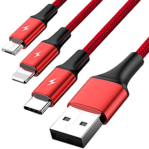 Kabel USB Unitek USB-A - USB-C, microUSB, Lightning 1.2 m Czerwony (C4049RD)