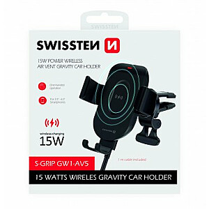 Swissten GW1-AV5 Air Vent Универсальный Держатель C 15W Беспроводной Зарядкой + Micro USB Провод 1м