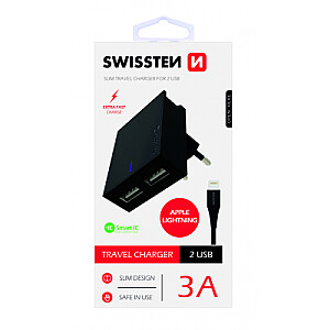 Swissten Premium Tīkla Lādētājs USB 3А / 15W Ar Lightning vadu 1.2m