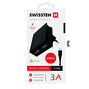 Swissten Premium Зарядное устройство USB 3А / 15W С проводом USB-C 1.2m