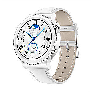 Huawei WATCH GT 3 Pro (48 mm) Smart watch, GPS (satellite), AMOLED, Touchscreen, Heart rate monitor, Activity monitoring 24/7, Waterproof, Bluetooth, White Ceramic Case with White Leather Strap