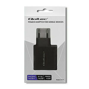 Зарядное устройство Qoltec 51717 | 42 Вт | 5-20В | 2,25-3А | USB тип C PD | USB | Чернить