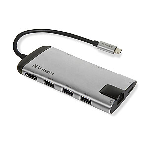 Интерфейсный концентратор Verbatim 49142 USB 3.2 Gen 1 (3.1 Gen 1) Type-C 1000 Мбит/с Черный, Серебристый