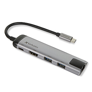 Интерфейсный концентратор Verbatim 49141 USB 3.2 Gen 1 (3.1 Gen 1) Type-C 1000 Мбит/с Черный, Серебристый
