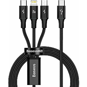 Baseus USB-C USB kabelis — USB-C, microUSB, Lightning 1,5 m, melns (CAMLT-SC01)