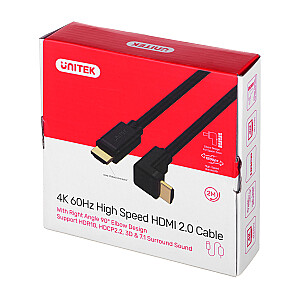 KABELIS UNITEK HDMI 90° LEŅĶIS 2.0,4K60HZ,2M,Y-C1001