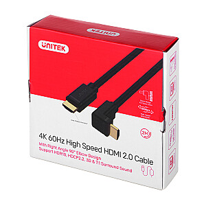 КАБЕЛЬ UNITEK HDMI УГЛОВОЙ 90° 2.0,4K60HZ,2M,Y-C1001