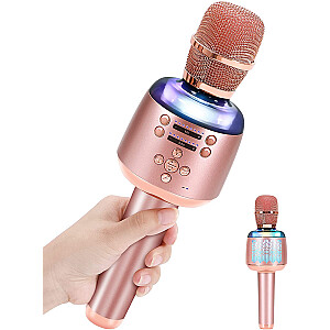 Fusion KG001 karaoke mikrofons ar iebūvētu Bluetooth skaļruni / 5W / aux / balss modulators / USB / Micro SD rozā