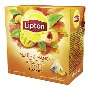 Melnā tēja Lipton persiks + mango 20 paciņas