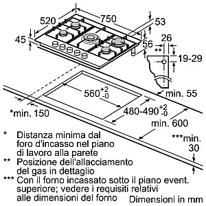 Plīts virsma Siemens EC7A5RB90 Nerūsējošais tērauds Iebūvēta gāze 5 zona(s)