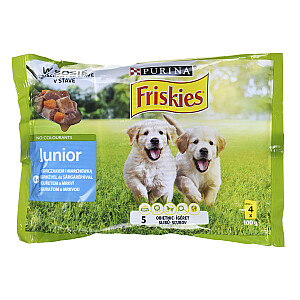FRISKIES Junior Vistas ar burkāniem - Mitrā barība suņiem - 4x100g