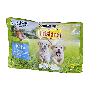 FRISKIES Junior Vistas ar burkāniem - Mitrā barība suņiem - 4x100g