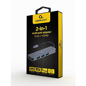 Gembird A-CM-COMBO2-01 vairāku pieslēgvietu USB adapteris Type-C 2-in-1 (centrmezgls + HDMI)