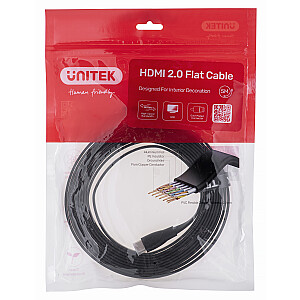 KABELIS HDMI UNITEK 2.0 4K60HZ, FLAT, 5M, C11063BK-5M