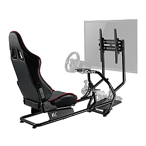 NanoRS RS160 spēļu krēsls 3 vienā sacīkšu simulatora statīvs datora konsole Gamers Sintētiskās ādas futrālis Stūres statīvs TV kronšteins līdz 50" maks. Vesa 400x400