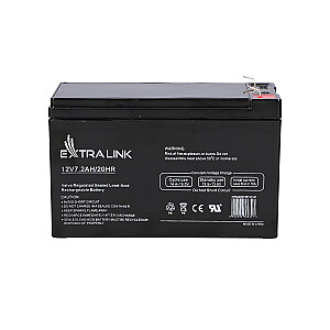 Extralink AGM 12V 7,2Ah — akumulators — 7,200 mAh noslēgtā svina skābe (VRLA)