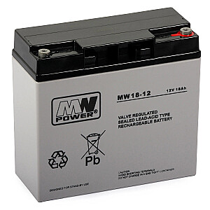 MPL MW POWER MWS 18-12 UPS akumulators Svina-skābes akumulators VRLA AGM Bez apkopes 12 V 18 Ah melns, pelēks