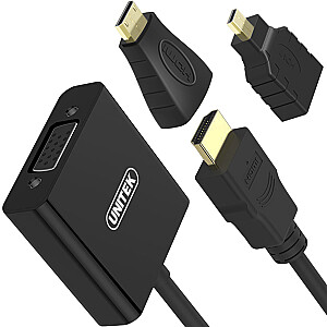 Adapteris AV Unitek HDMI Micro - HDMI HDMI - D-Sub (VGA) + ligzda 3,5 mm HDMI Mini - HDMI melns (Y-6355)