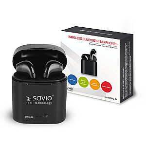Savio TWS-02 bezvadu Bluetooth austiņas, melnas