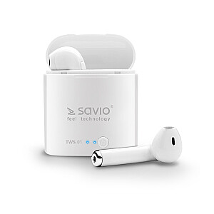 Savio TWS-01 bezvadu Bluetooth austiņas, baltas