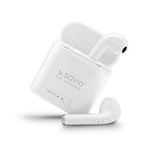 Savio TWS-01 bezvadu Bluetooth austiņas, baltas