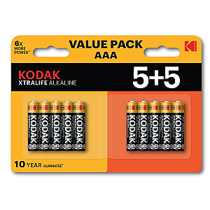 Kodak XTRALIFE AAA sārma baterijas, 10 gab. (iepakojums 5+5)