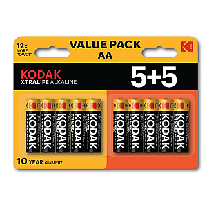 Kodak XTRALIFE Alkaline AA Battery 10 (5+5 iepakojums)