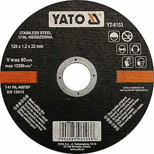 Yato griešanas disks nerūsējošajam tēraudam 125x1,2x22mm (YT-6103)