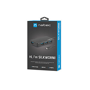 NATEC HUB USB 3.0 Silkworm 4 porti, USB-C, melns
