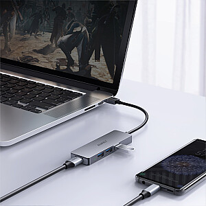 AUKEY CB-H36 alumīnija USB-A centrmezgls | īpaši plāns | 4in1 | 4xUSB 3.0 | 5 Gbps