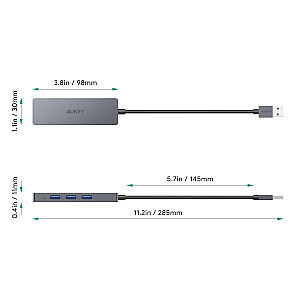 AUKEY CB-H36 alumīnija USB-A centrmezgls | īpaši plāns | 4in1 | 4xUSB 3.0 | 5 Gbps