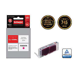 Activejet Ink ACC-551MN (Canon CLI-551M aizstājējs; Supreme; 15 ml; Magenta)