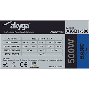 Блок питания Akyga AK-B1-500 500 Вт 20+4 pin ATX ATX Серый