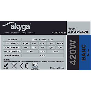 Блок питания Akyga AK-B1-420 420 Вт 20+4 контакта ATX ATX Серый