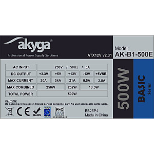 Блок питания Akyga AK-B1-500E 500 Вт 20+4 pin ATX ATX Серый