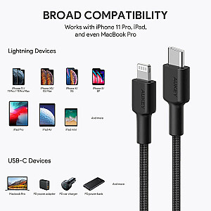 AUKEY CB-CL03 USB-кабель Быстрая зарядка USB C-Lightning | 2м | Черный