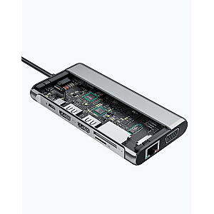 Интерфейсный концентратор AUKEY CB-C78 5000 Мбит/с Черный | Алюминий | 12в1 | RJ45 Ethernet 10/100/1000 Мбит/с | 2xUSB 3.1 | 2xUSB 2.0 | 2xHDMI 4k при 30 Гц | VGA | SD и микроSD | USB-C