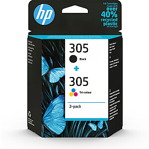 HP 305, 2 шт., оригинальный струйный картридж HP, трехцветный/черный